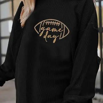 Apricot Rugby Game Day Embroidered Corduroy Sweatshirt