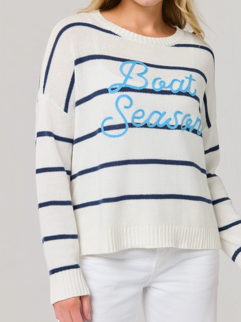 Boat Season Relaxed Fit Sweaters - White