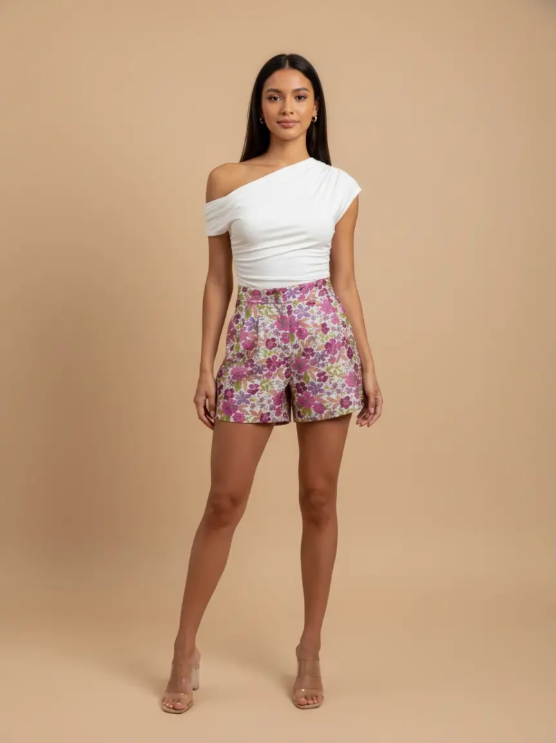 Multicolor High Waist Shorts with Pockets