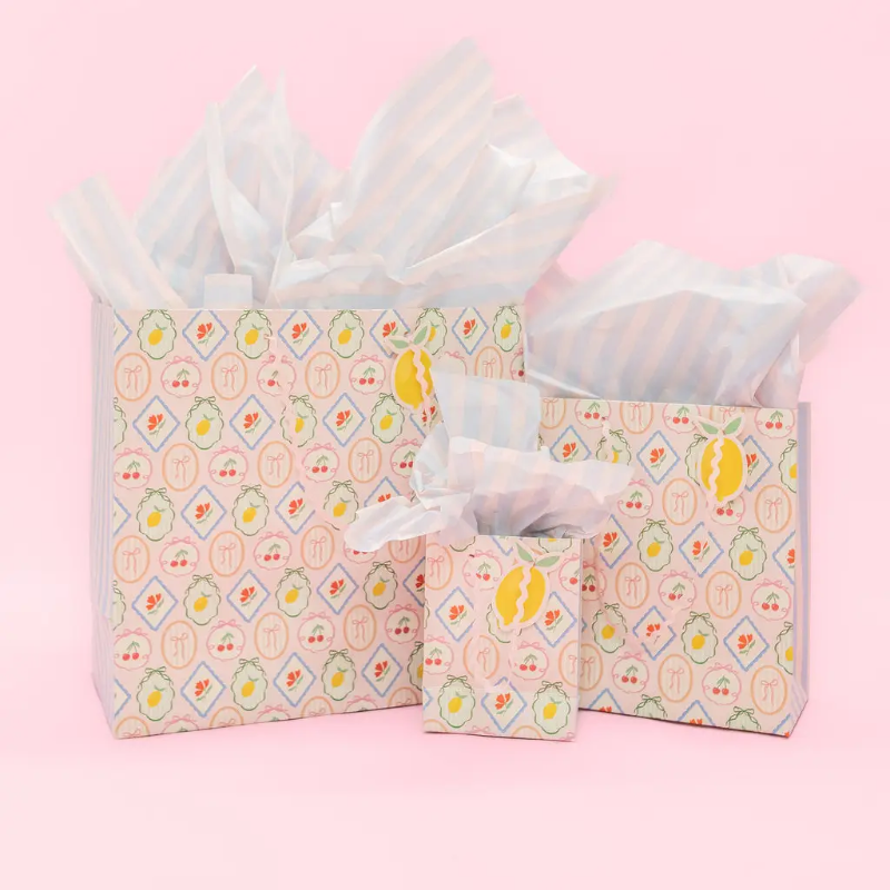 Rock Paper Scissors Fruit Cocktail + Stripe Gift Bag - Ric Rac Handle + Gift Tag