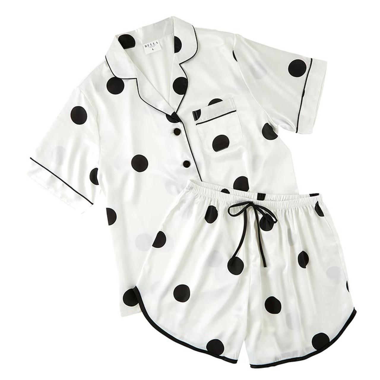 Satin Piece Pj Set - Polka Dot Ivory