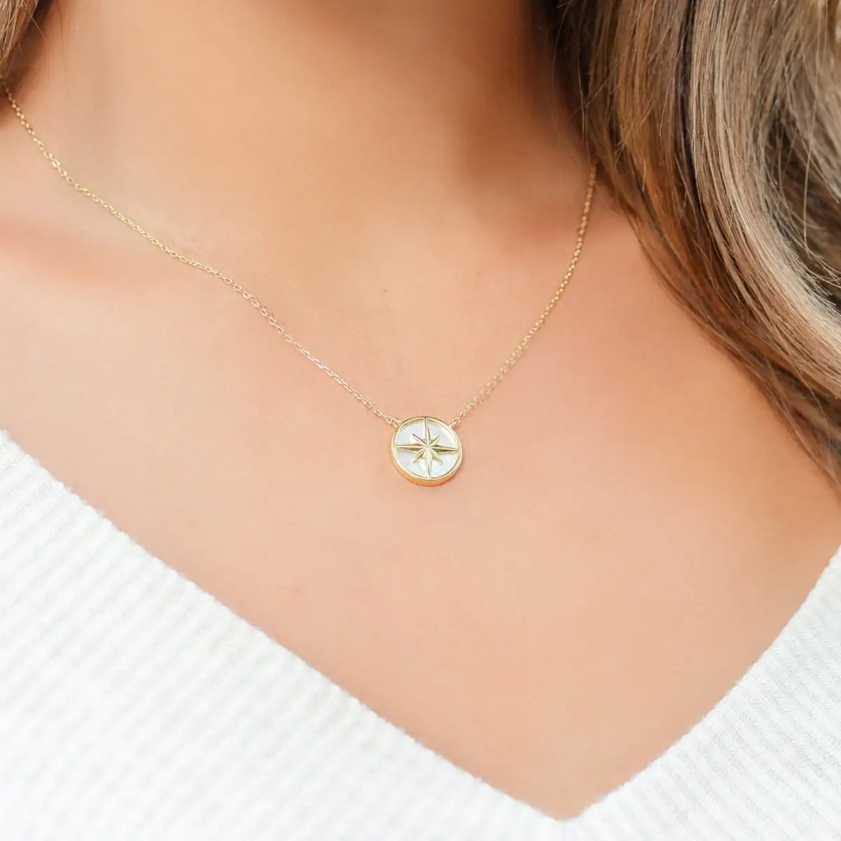 Shell Sundial Pendant Necklace - Gold
