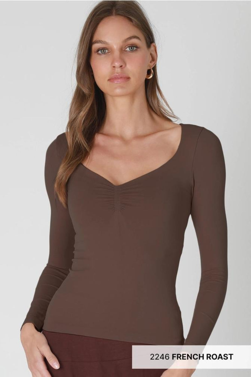 NIKIBIKI - Clean Line Shirred LS Top | 2246 French Roast