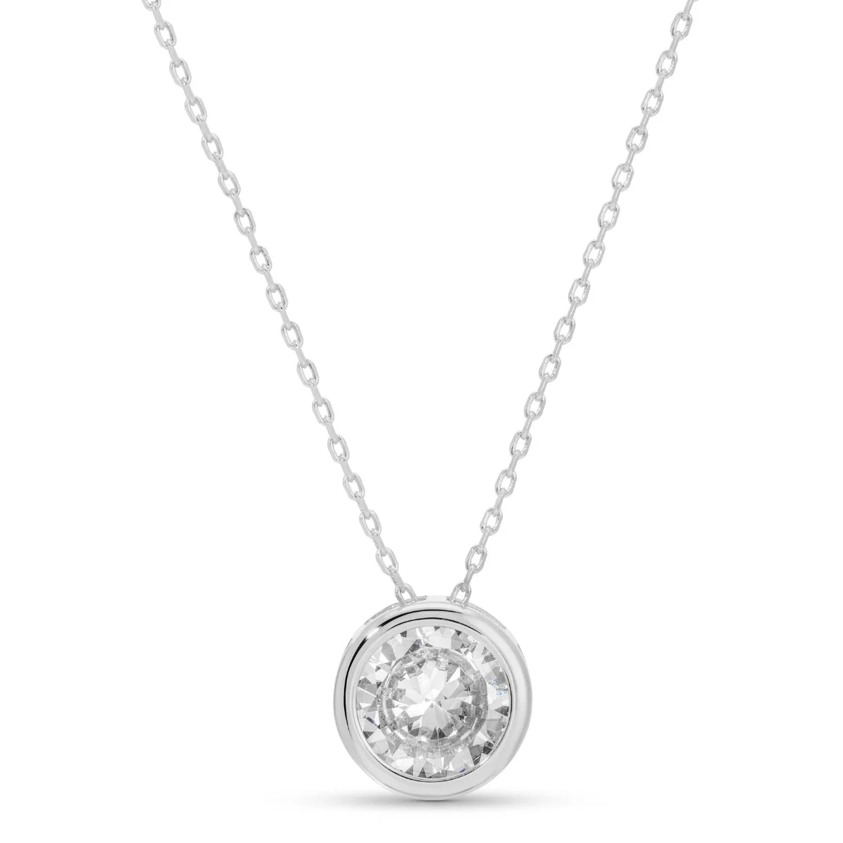 Necklace - Large round gold framed cubic zirconia pendant with chain going through - Silver