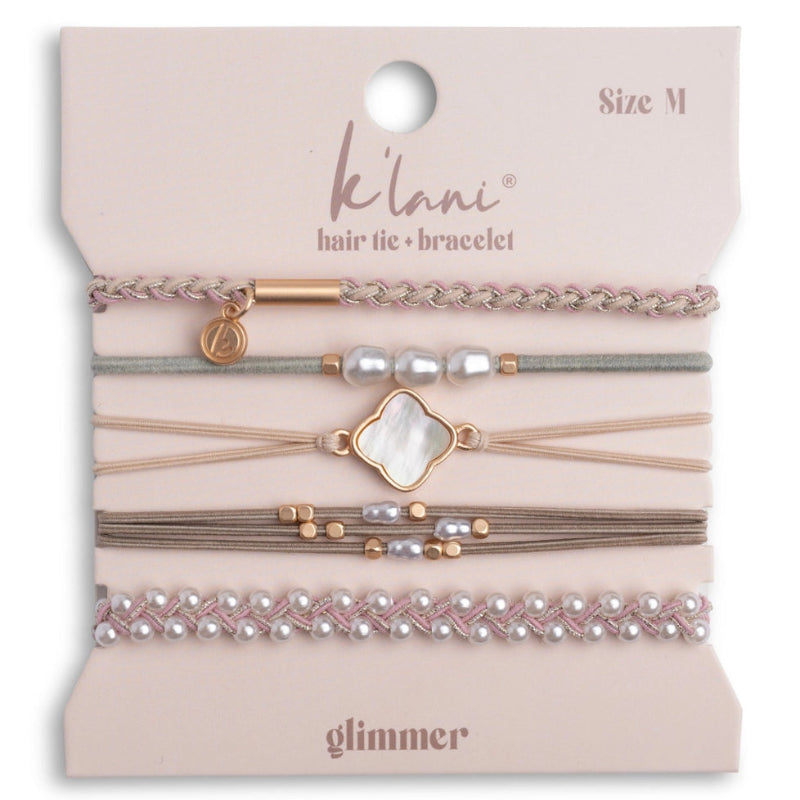 Glimmer Soft Pinks with Pearl & Gold Accent Hair Tie Bracelet