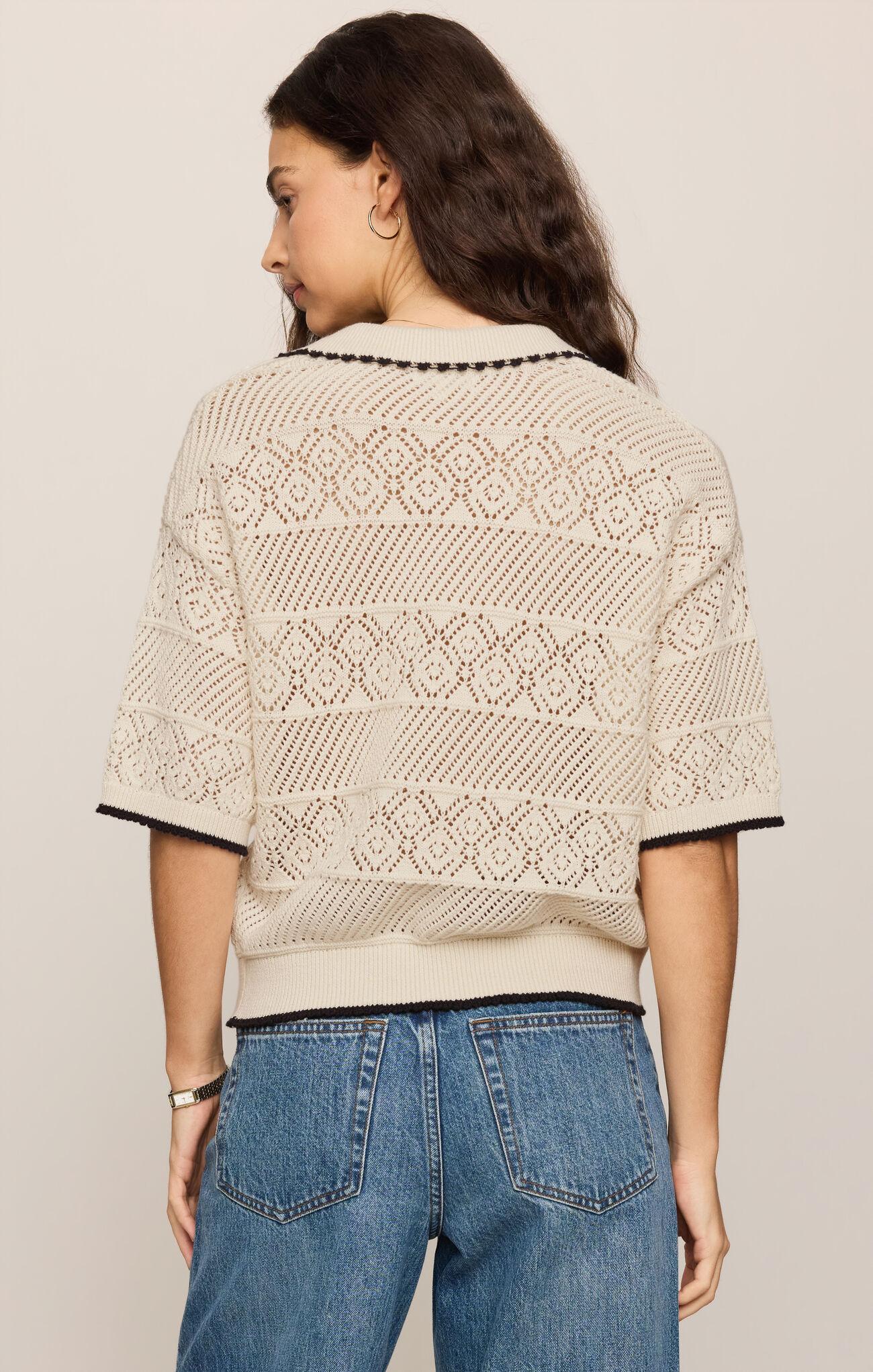 Denman Crochet Polo Sweater - Sandstone