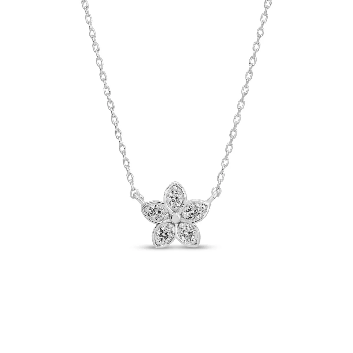Necklace - Smal plumeria with cubic zirconia acented petals