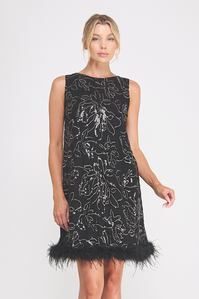 Embroidered Sequin Dress - Black/Gold