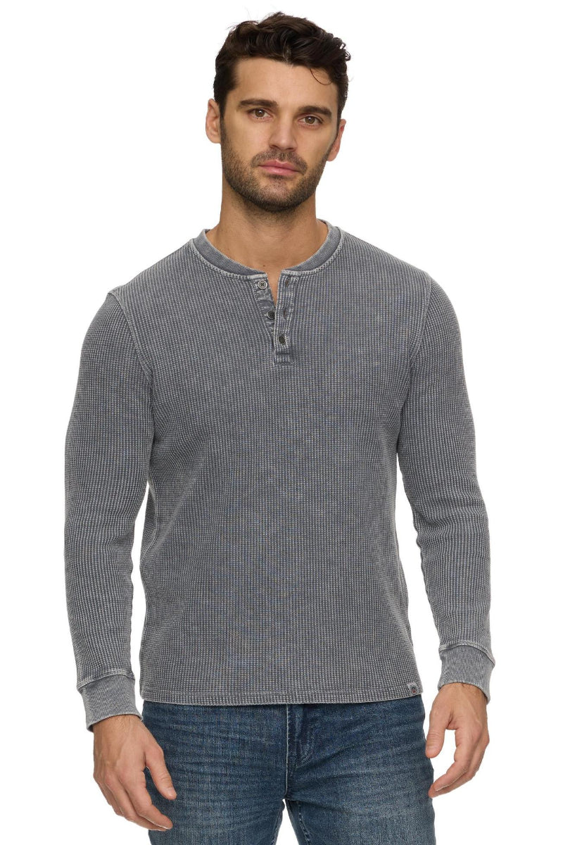 Flag & Anthem Vintage Soft Waffle Henley Light Grey - Front View