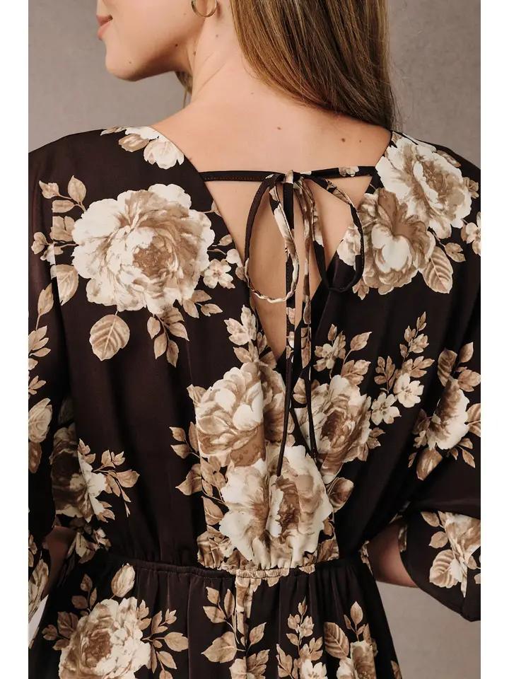 Sunday Edition Surplice V Neck Kimono Sleeve Floral Midi Dress