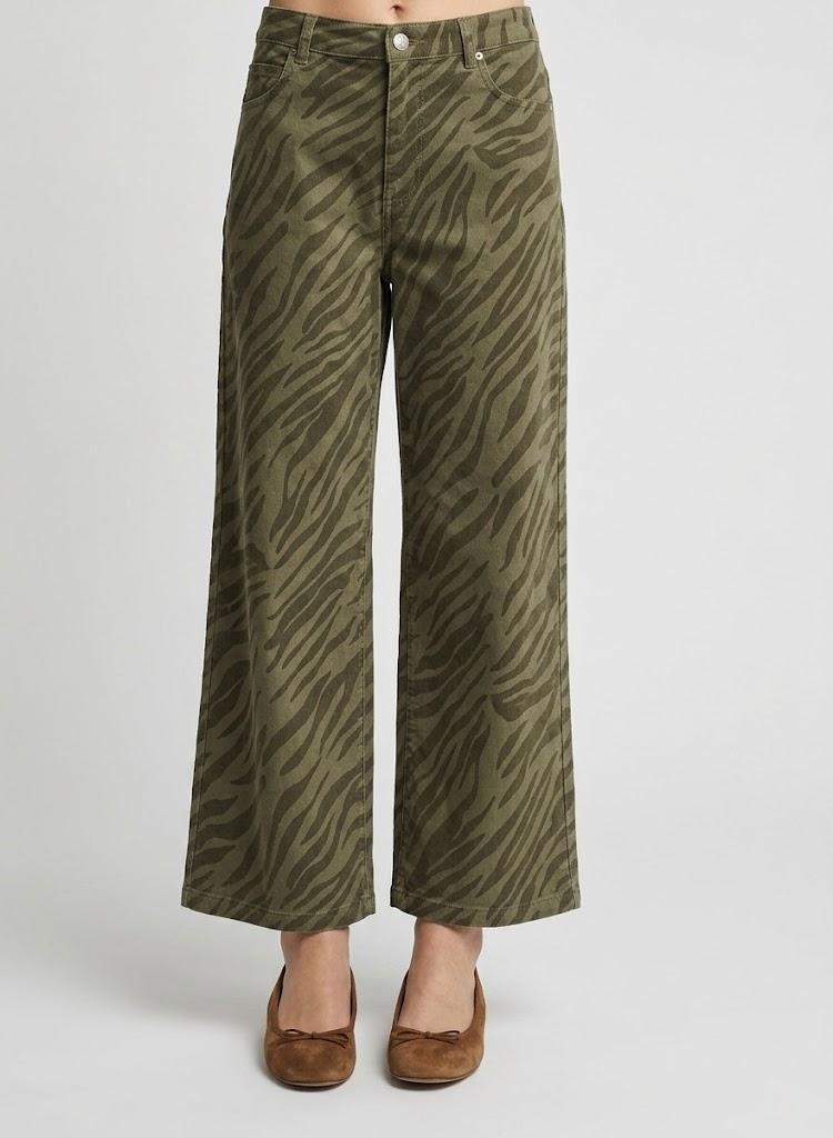 Olive Zebra Print Wide-Leg Pants