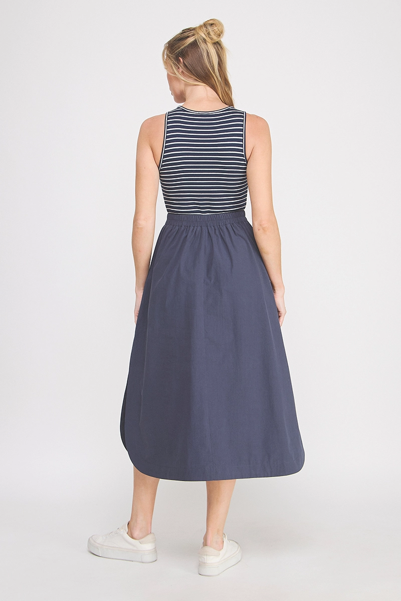 Striped Knit Tank Midi Skirt - Navy