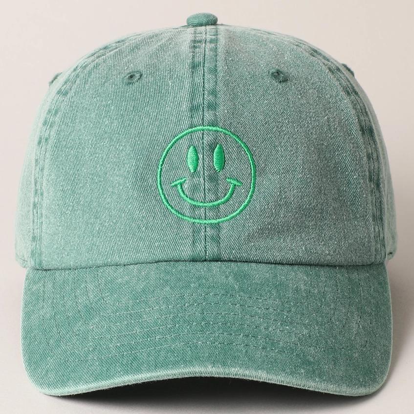 Happy Face Embroidered Cotton Baseball Cap