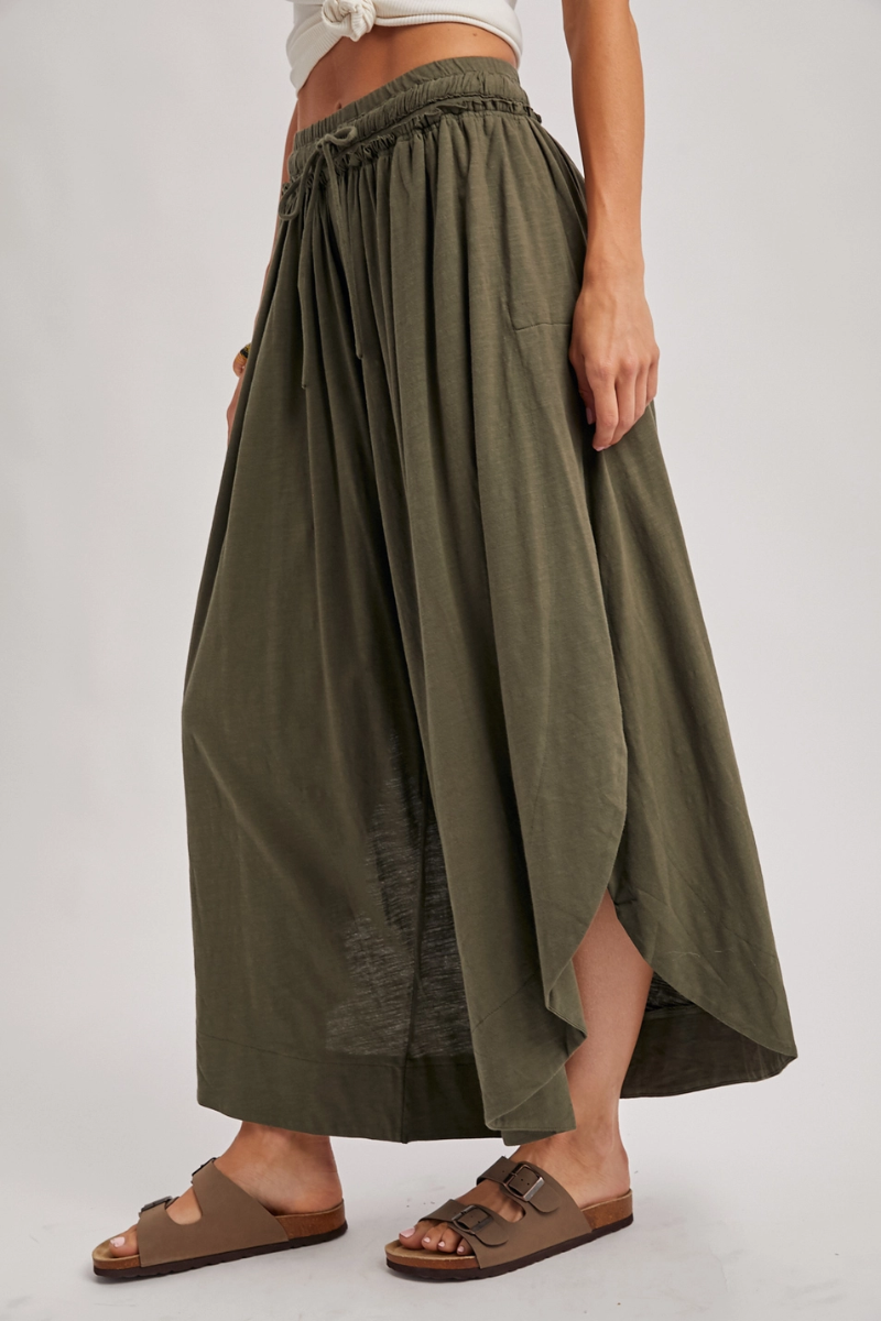 Bluivy Bohemian Side Slit Rounded Hem Wide Leg Pants - Side View