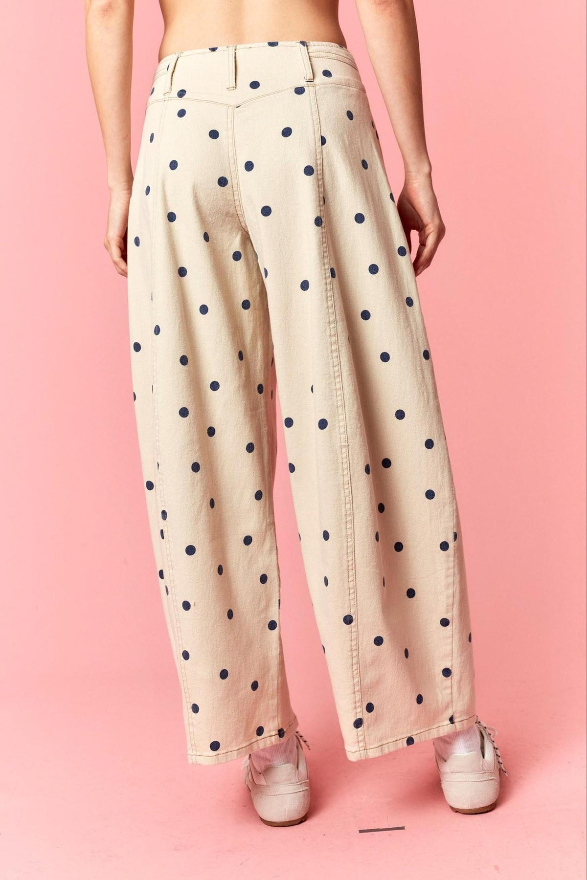 Polka Dot Printed Twill Western Waist Deatailed Barrel Pants