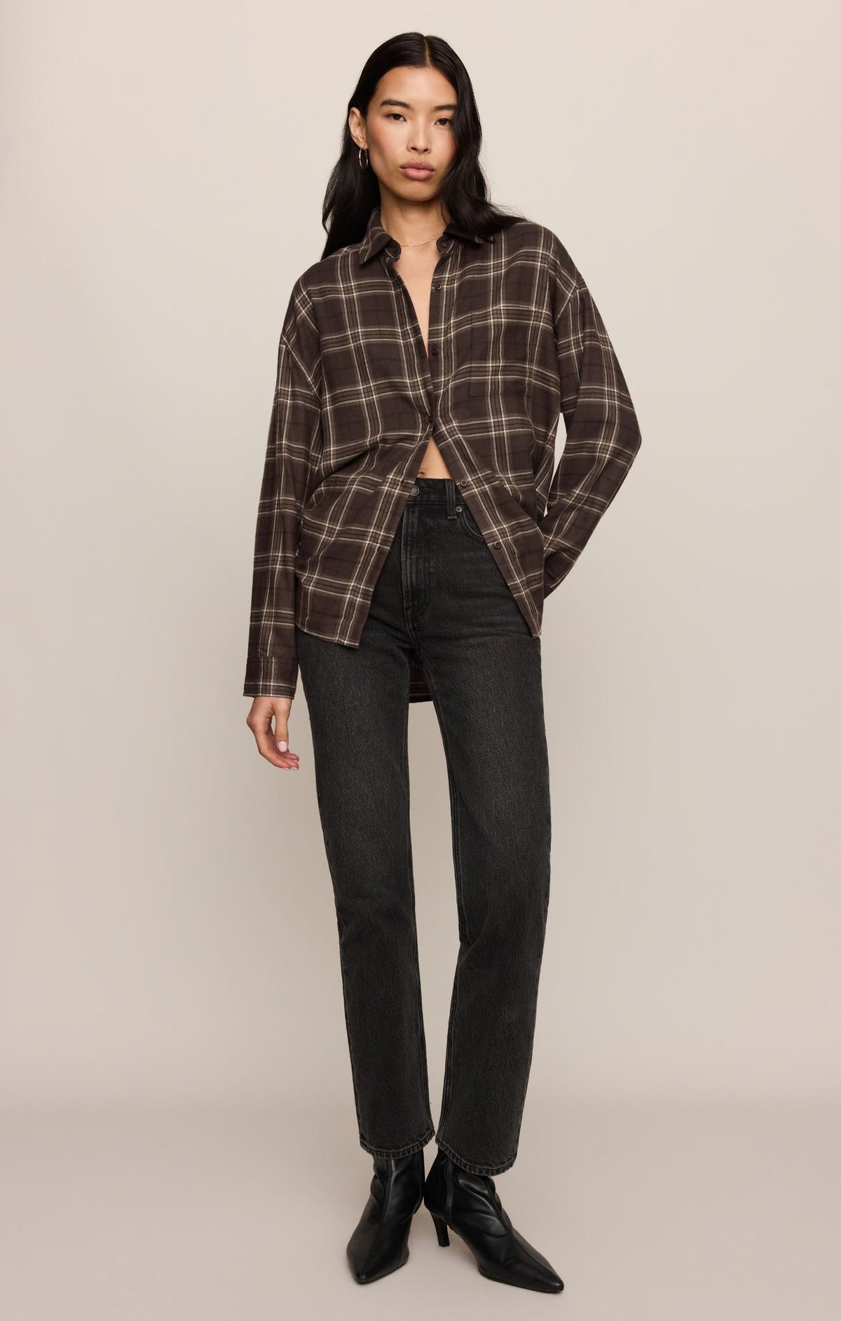 River Plaid Button Up - Dark Roast