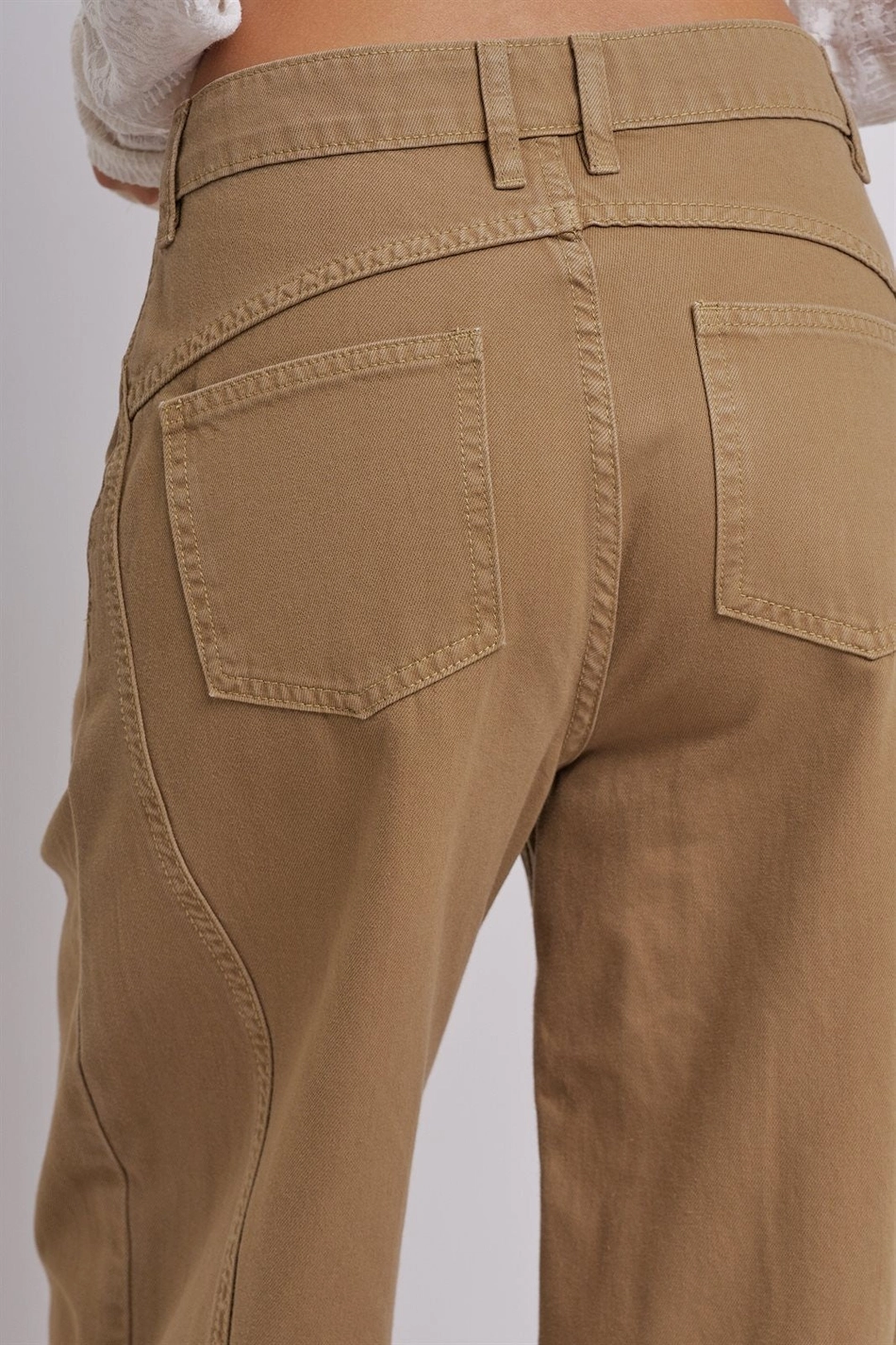 Cotton Barrel Leg High Rise Pants - Camel