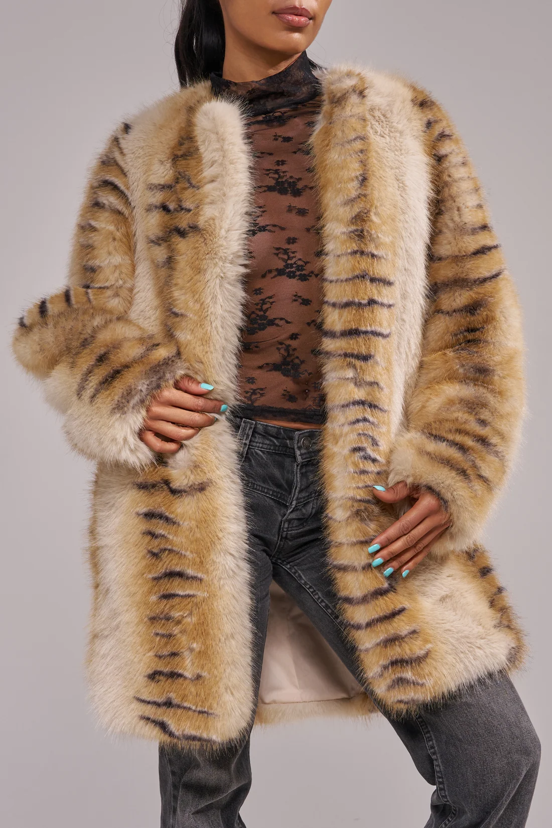 Elle Faux Fur Coat - Cream Multi