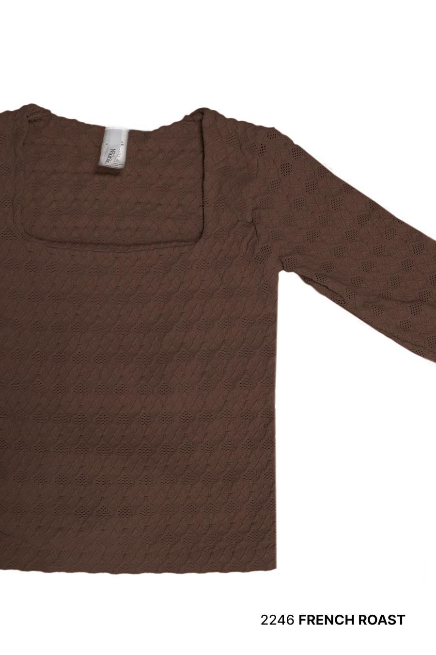 Lace Textured Square Long Sleeve Top