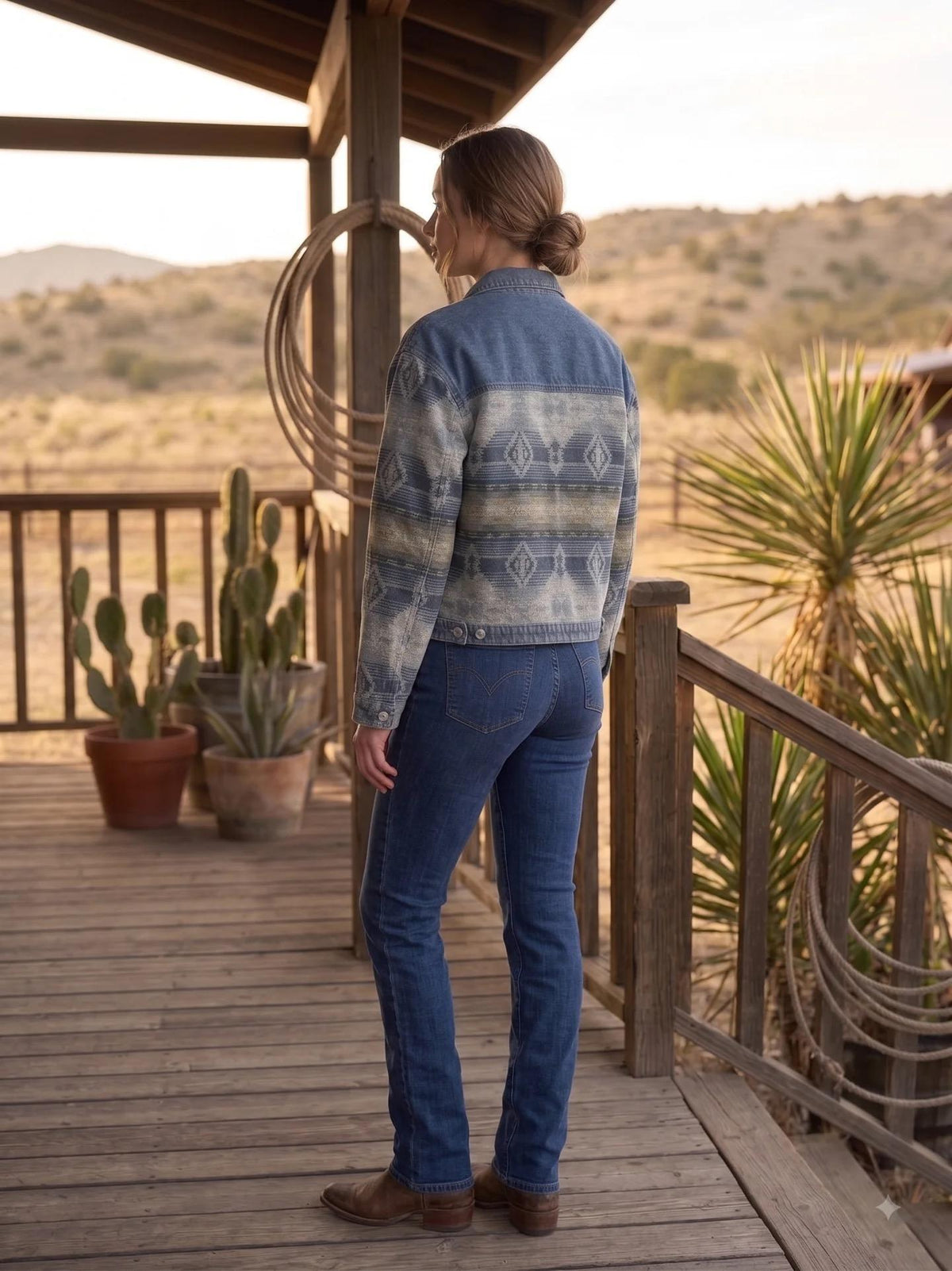 Ladies Denim and Aztec Jacket - Multi Print