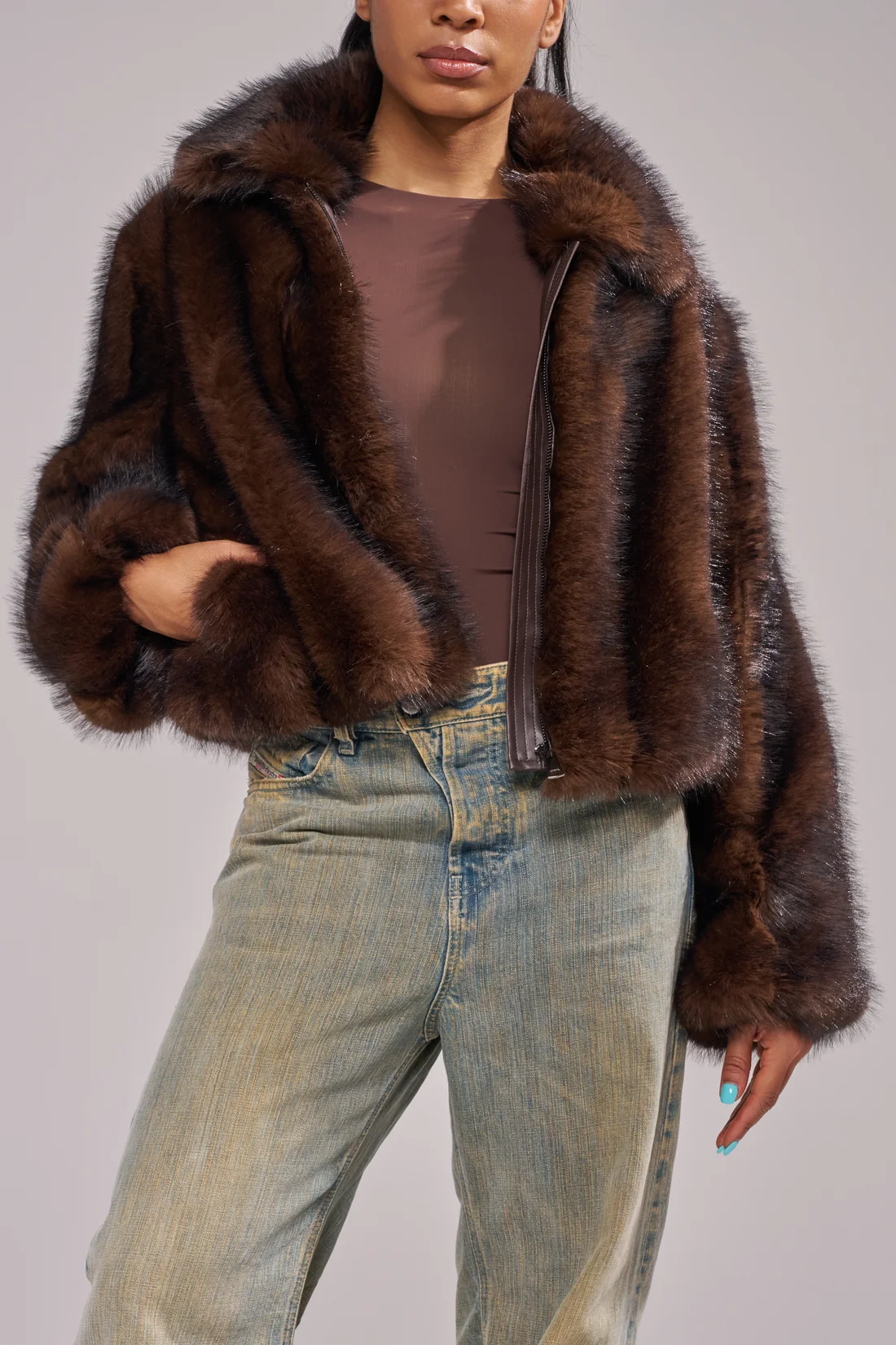Kessia Faux Fur Jacket - Chocolate