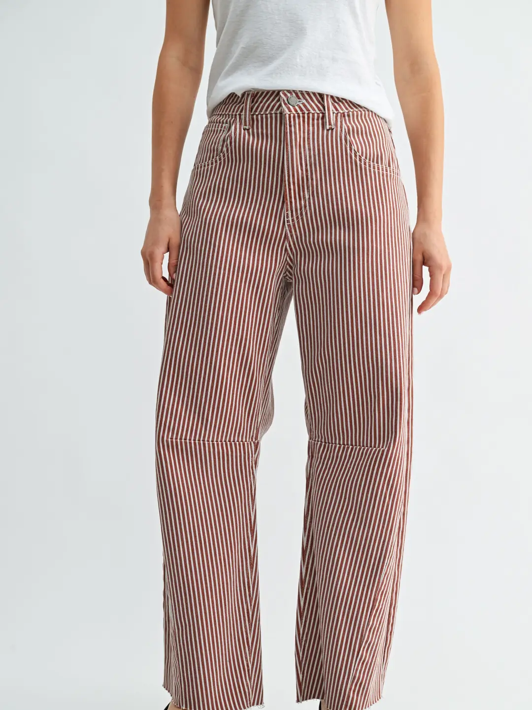 Raw Hem Barrel Jean w/ Seams - Spice Brown Stripe