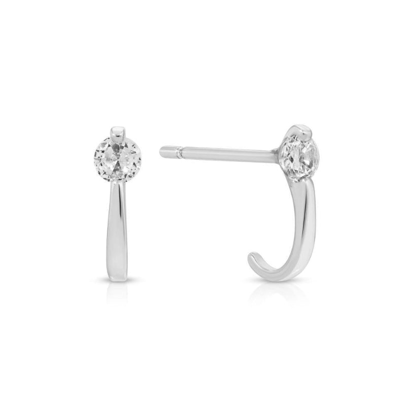 Splendid Iris Minimalist Silver CZ Studs with Ear Hugger