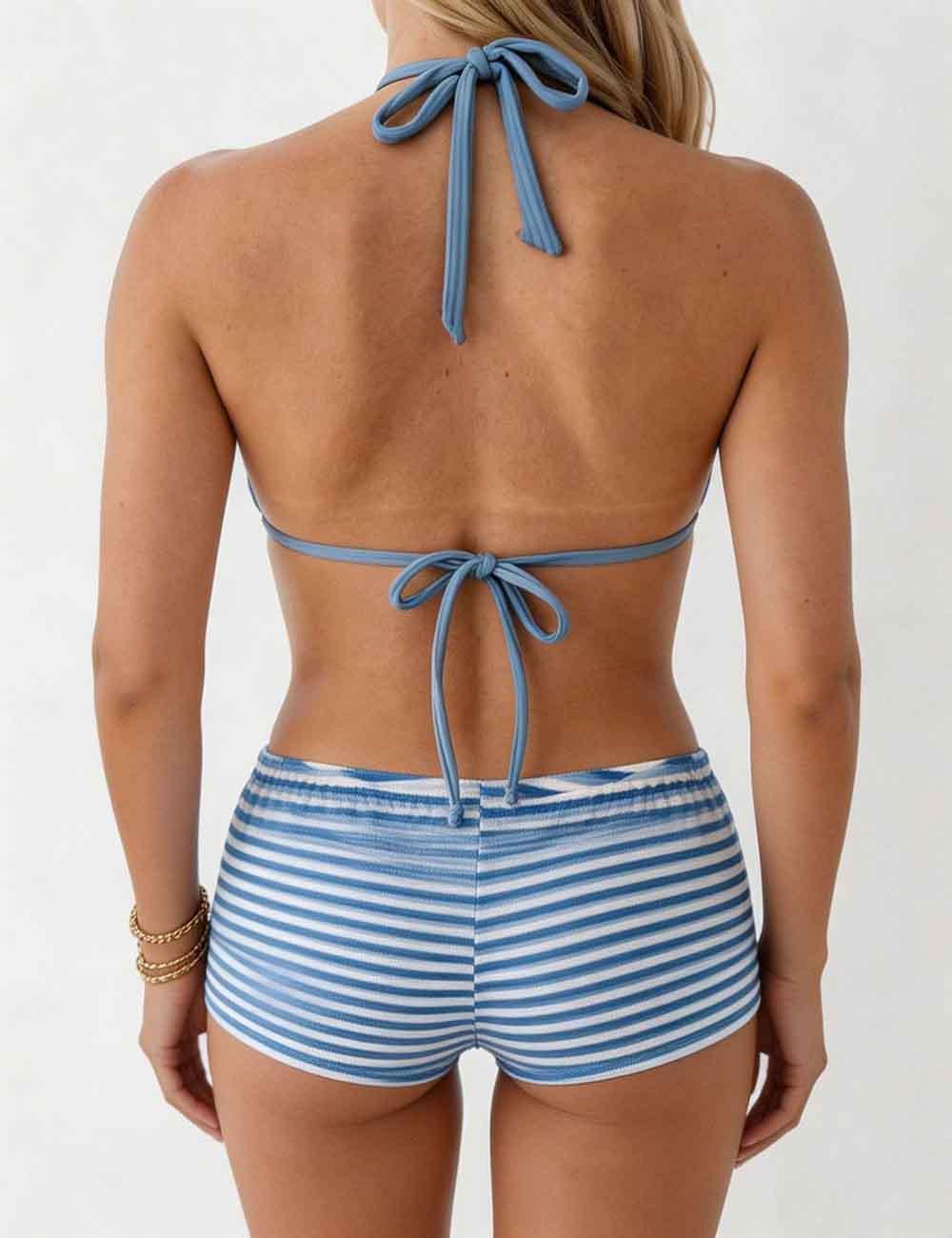 Ladies Striped Tie Back Triangle Halter Bikini Top