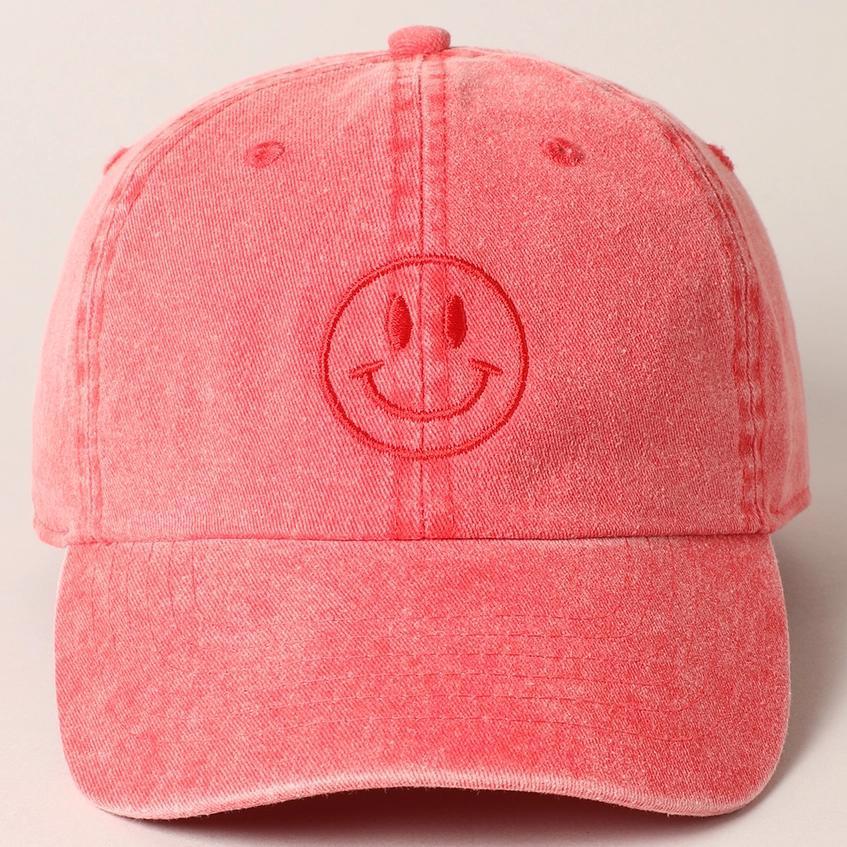 Happy Face Embroidered Cotton Baseball Cap