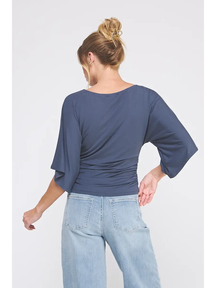 Double Knit Angel Sleeve Top - Slate Blue