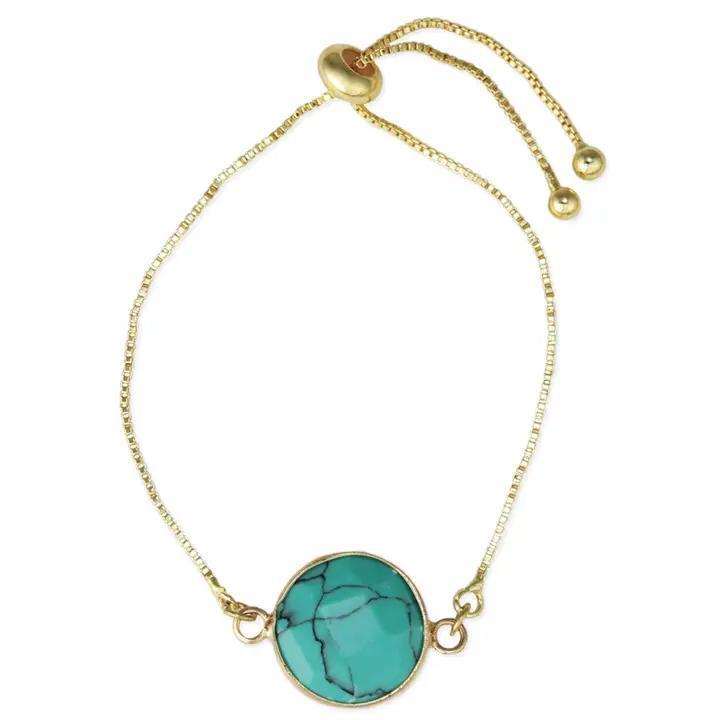 Simple Stone Turquoise Gold Pull Bracelet