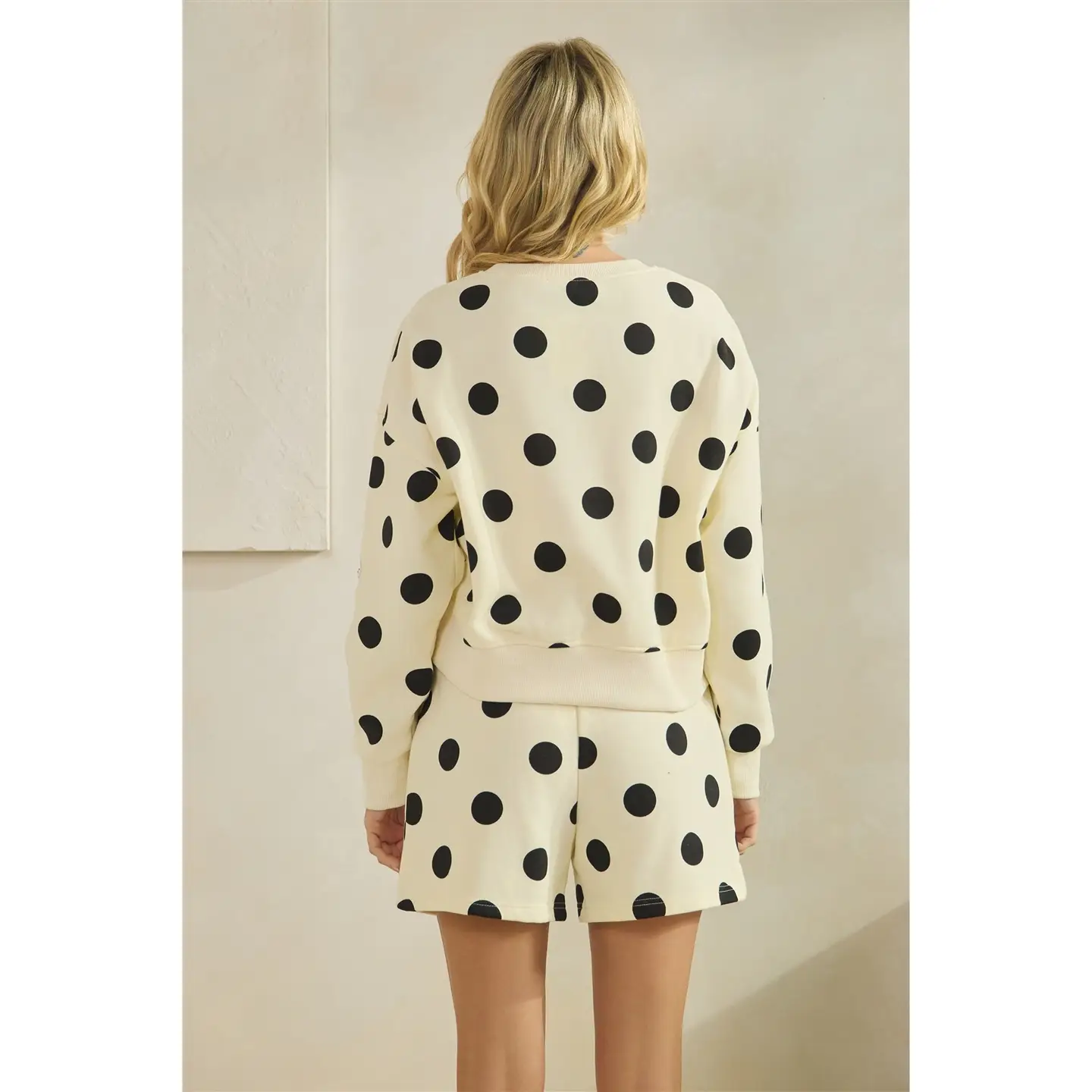Polka Dot Crew Neck Sweatshirt - Black/Cream