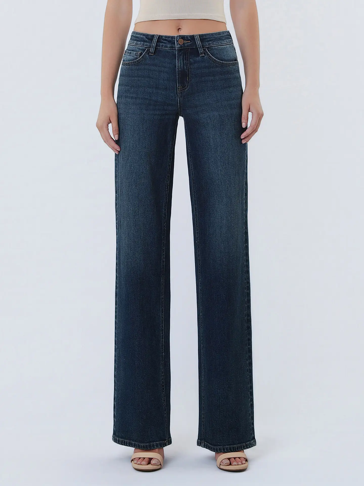 Mid Rise Full Length Dark Wash Wide Leg Jeans - Spellbound