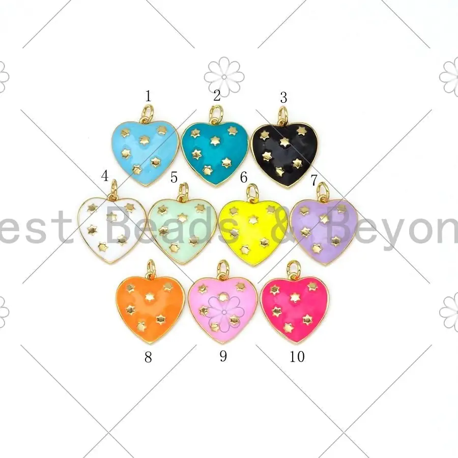 Enamel Colorful Stars On Heart Charm Pendant