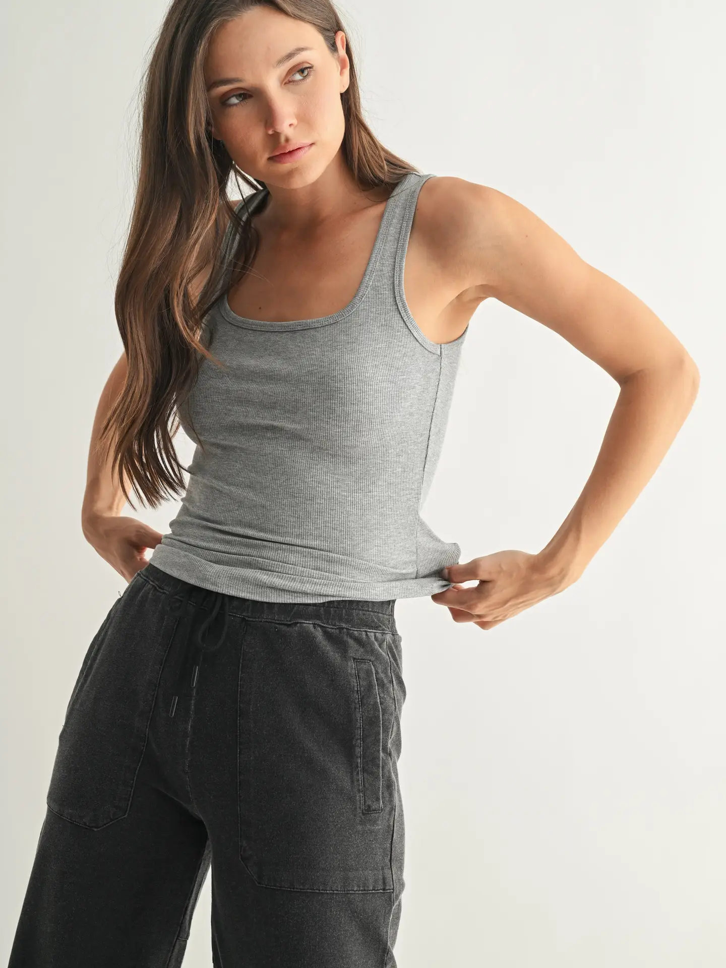 Square Neck Ribbed Tank Top