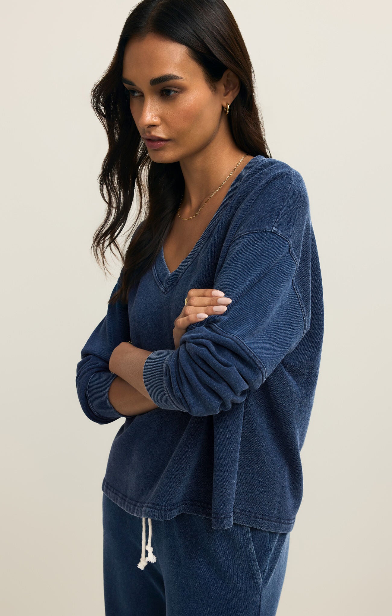 Delphine Knit Denim Sweatshirt - Indigo