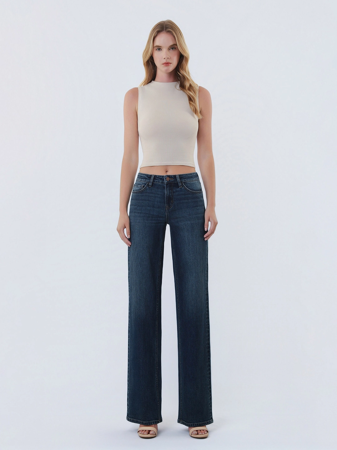 Mid Rise Full Length Dark Wash Wide Leg Jeans - Spellbound