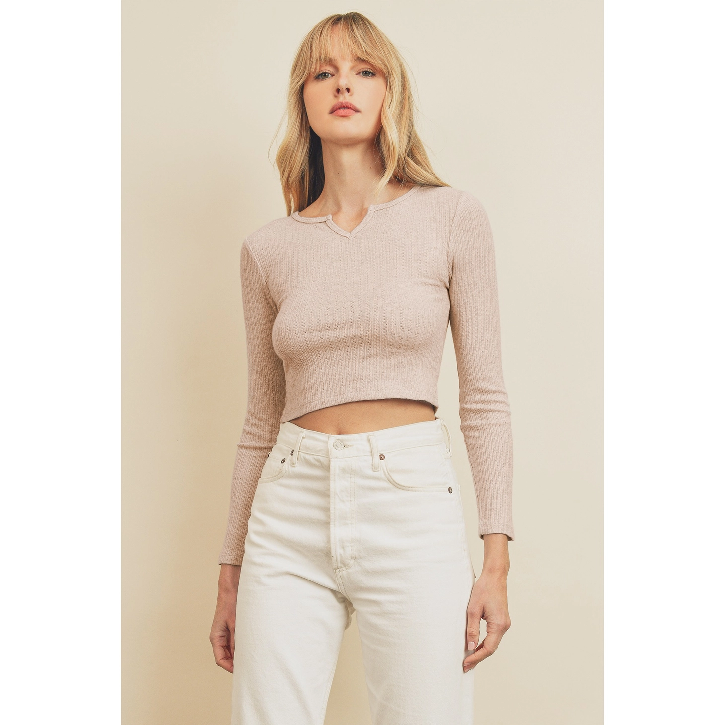 Ribbed Knit Long Sleeve Crop Top