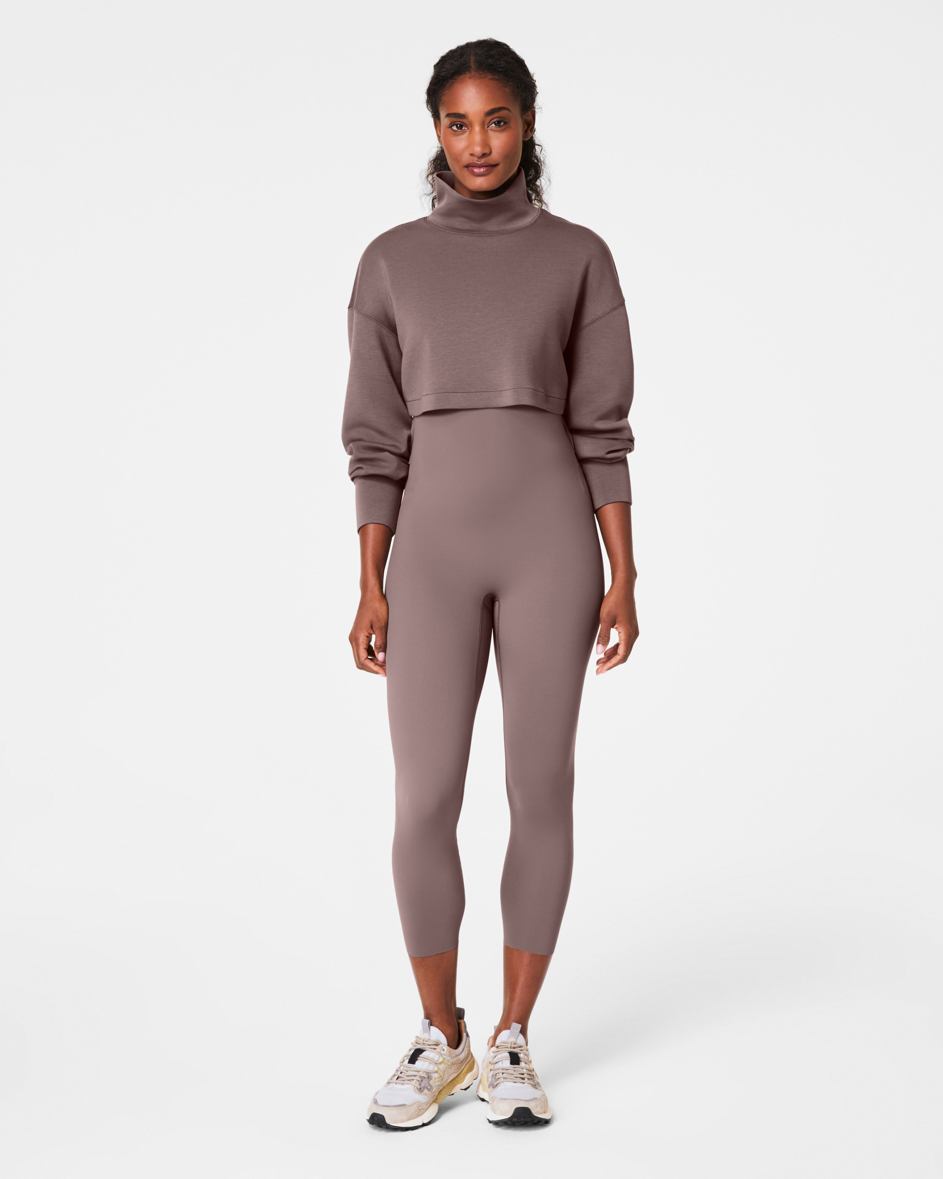 Spanx Airessentials Brushed & Cropped High-neck Sweatshirt - Smoke