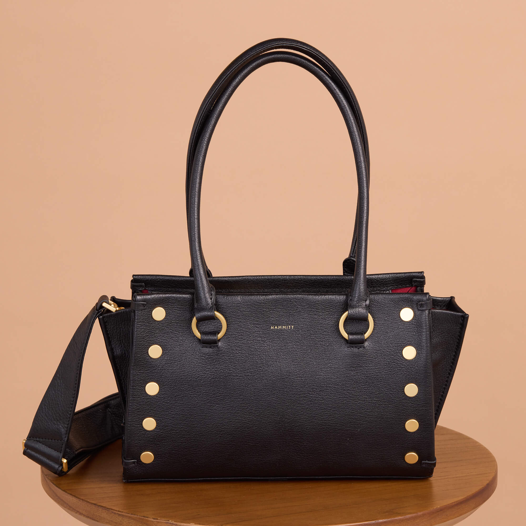 Hammitt Allen Handbag - Black/Brushed Gold Red Zip