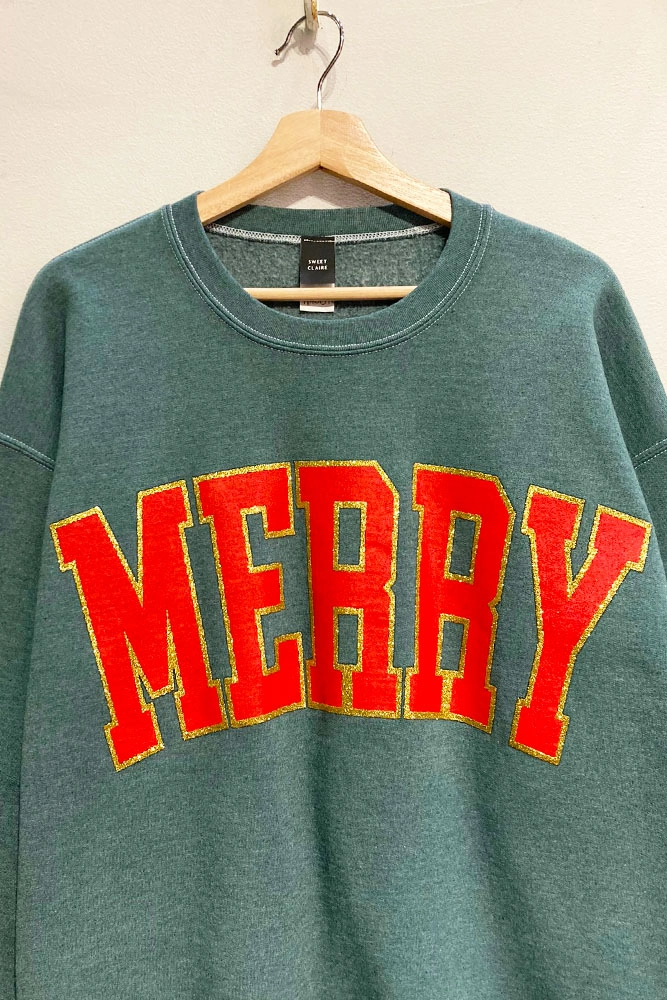 Glitter Merry Holiday Sweatshirt - Green