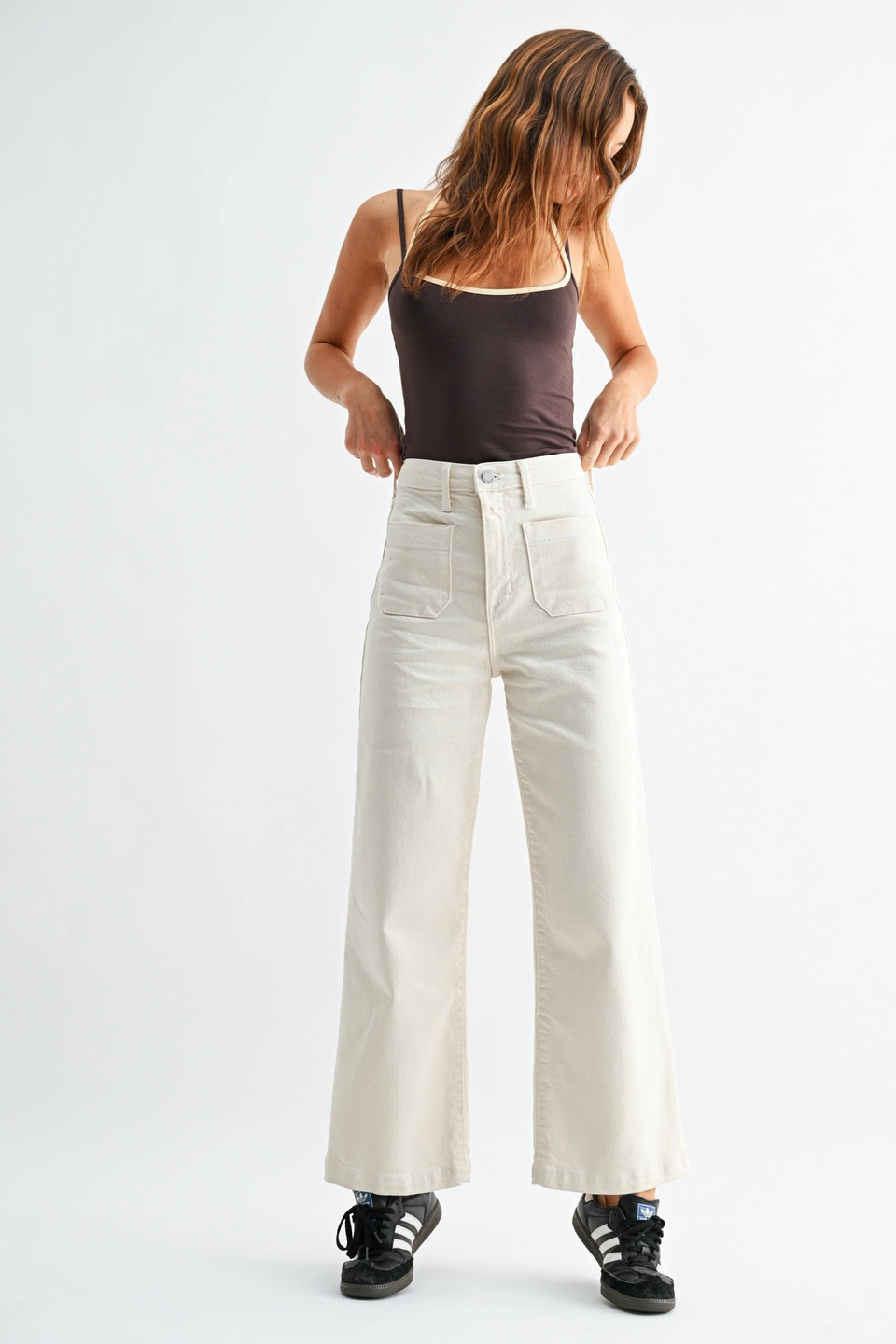 Cream Patch Pocket Wide Leg