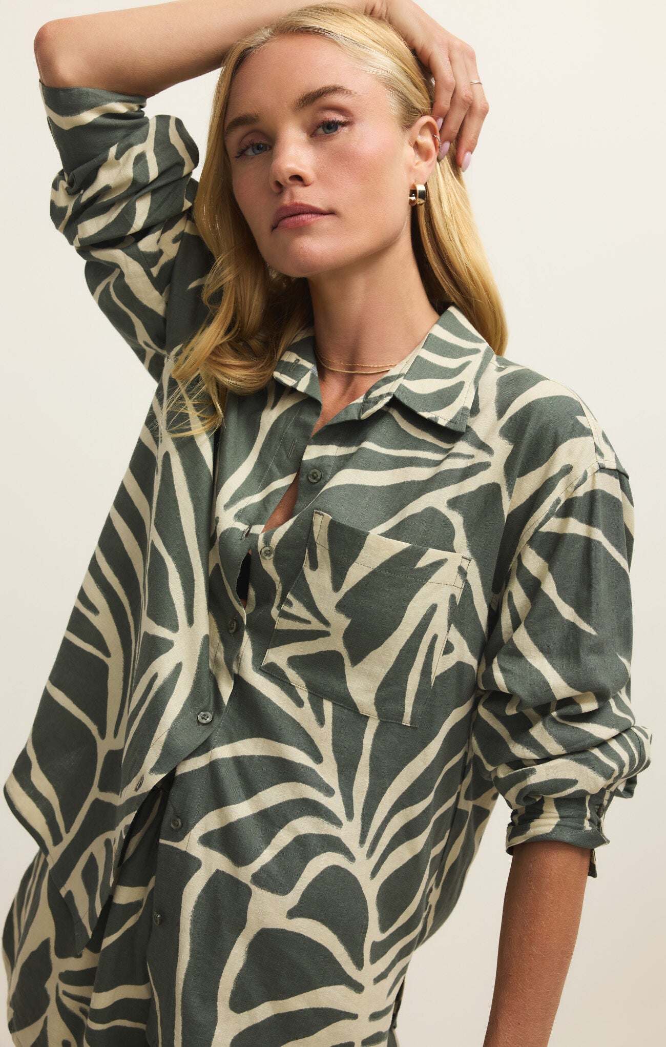 Alfie Tova Palm Button Up - Tea Leaf
