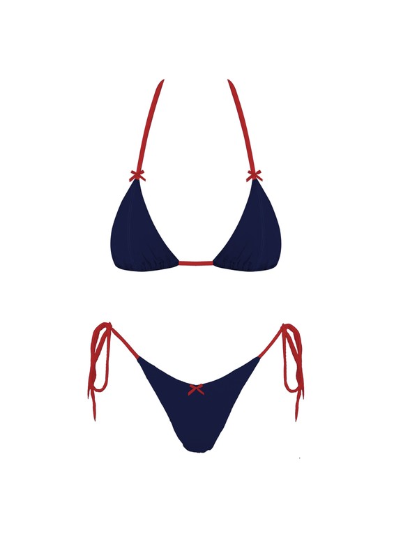 Julia Triangle Bikini Top - Navy/Red