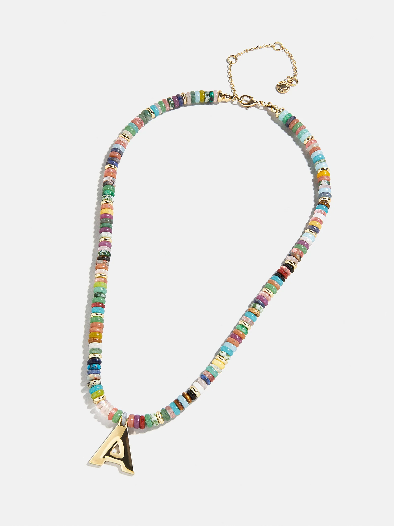 Semi-Precious Block Initial Necklace - Multi Gold