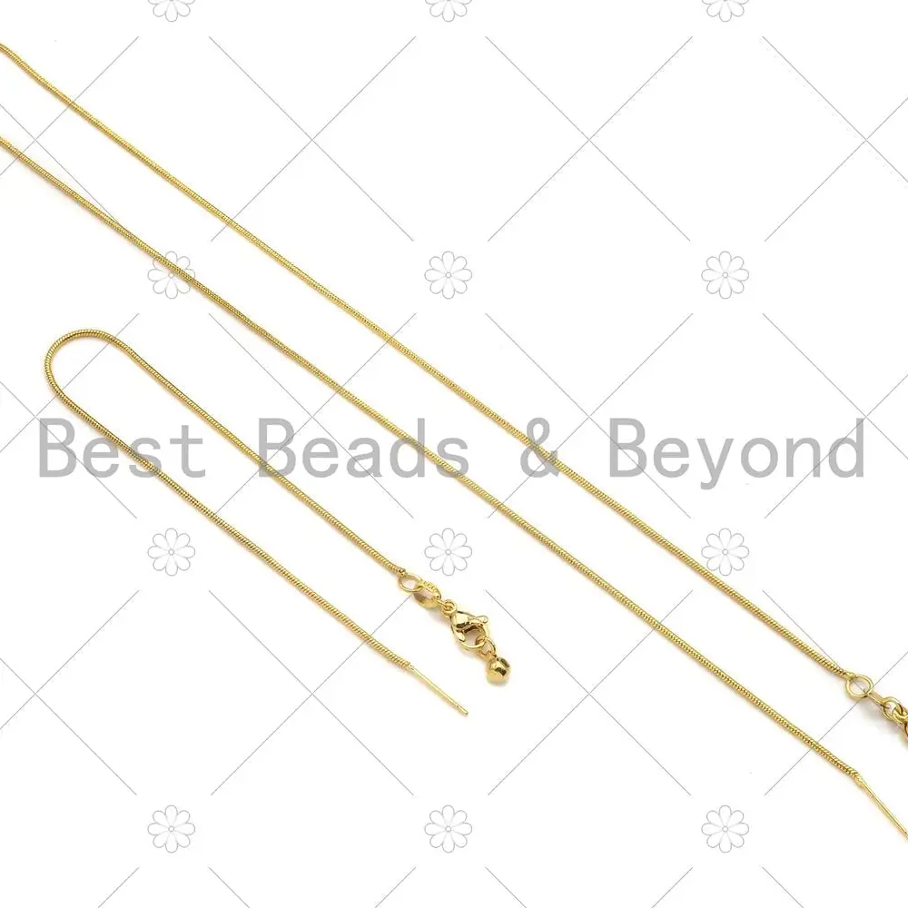 Adjustable Snake Chain Slide Necklace with Rubber Stoper Beads 18" - Gold