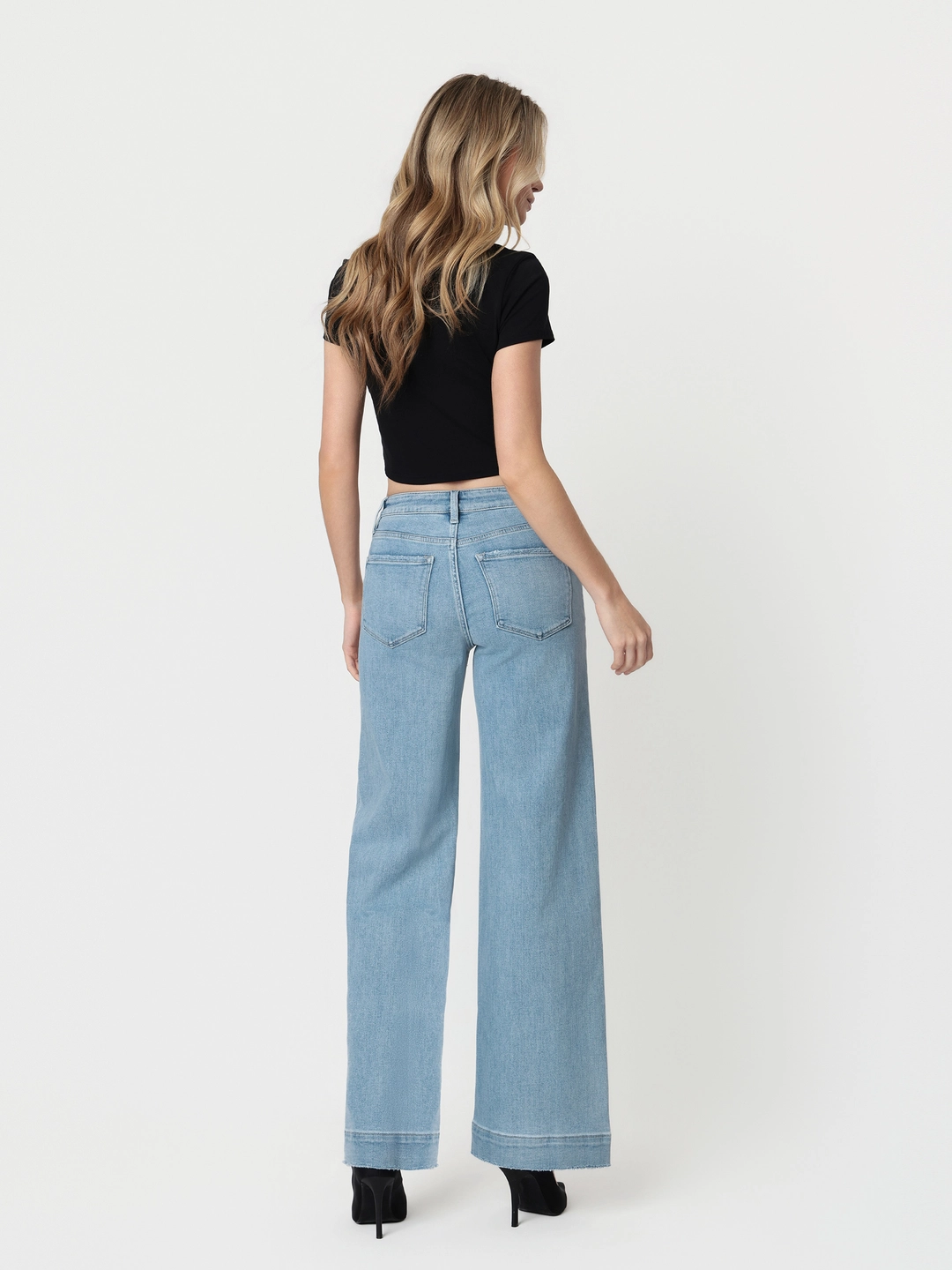 High Rise Light Wash Trouser Hem Wide Jeans - Dignity