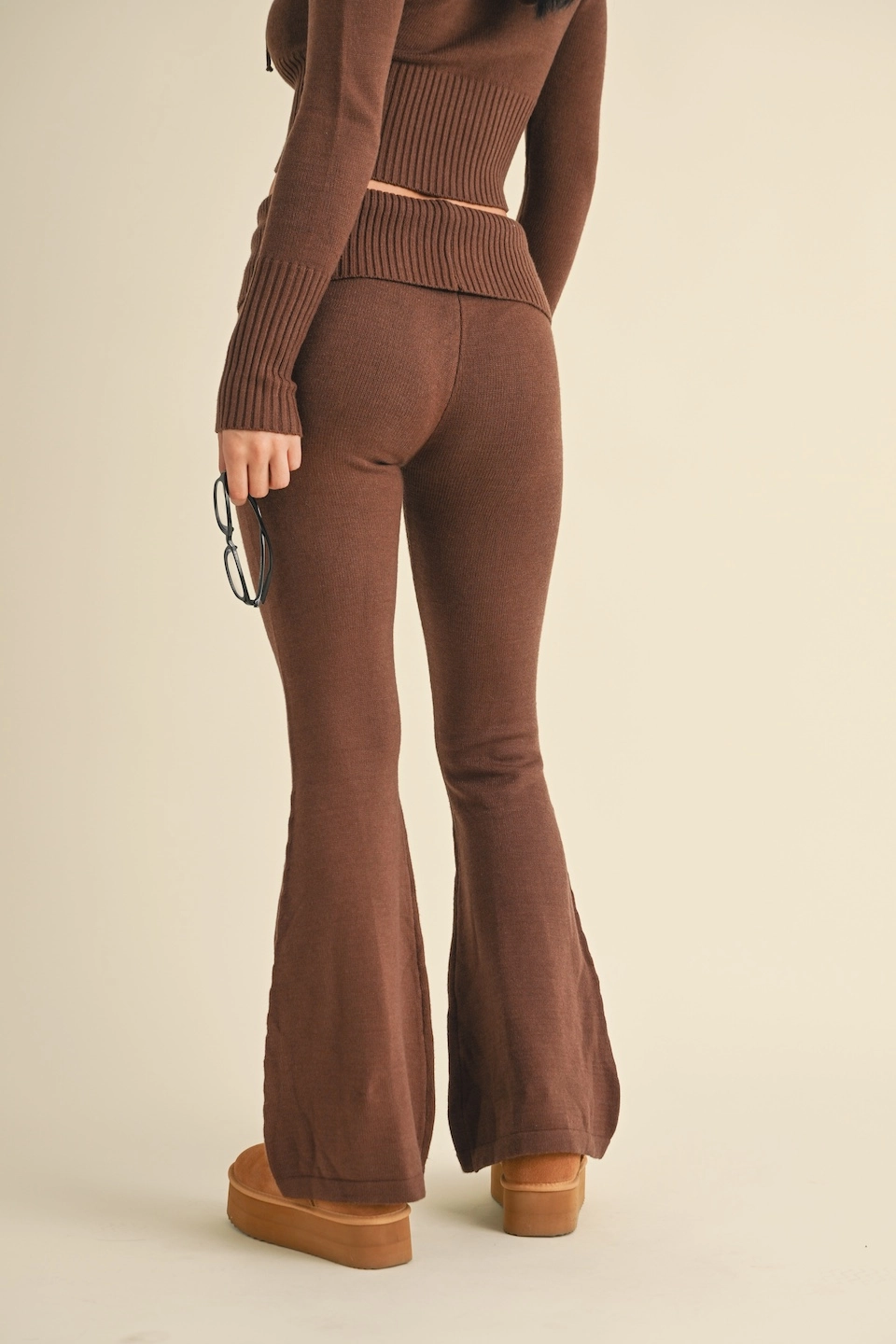 Foldover Flare Knit Sweater Pants