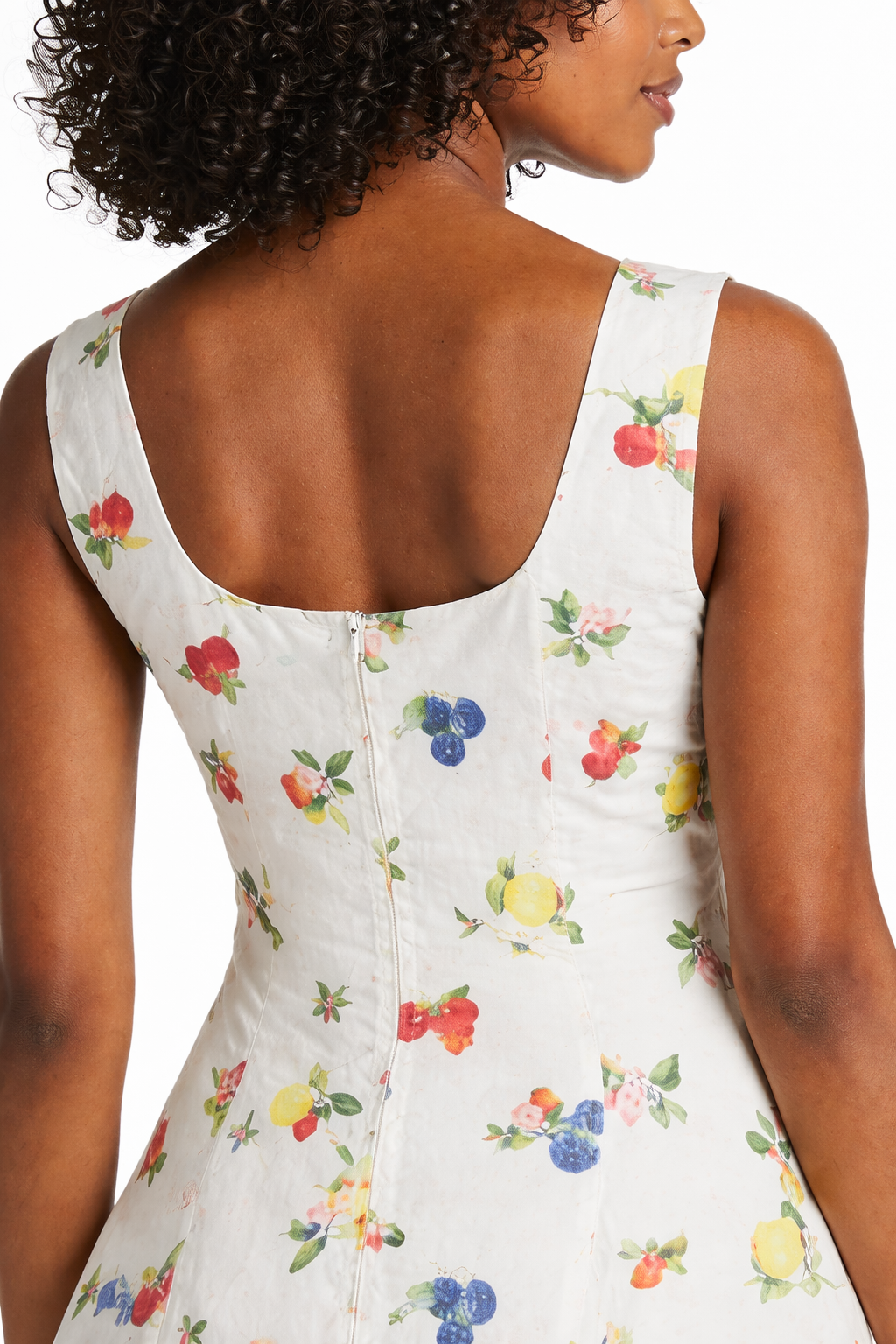 Fruit Print Paneled Midi Dress - White Multi