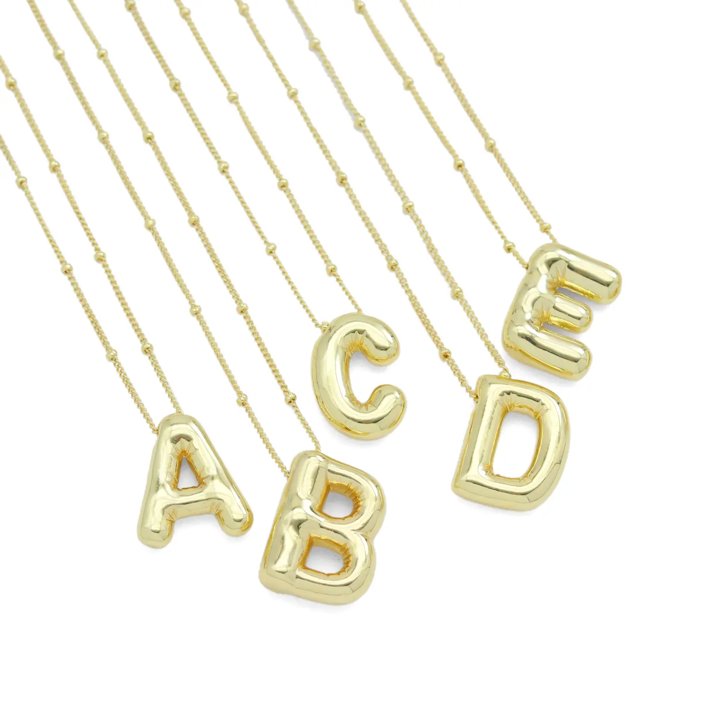 Balloon Bubble Initial Letter Charm Necklace - Gold